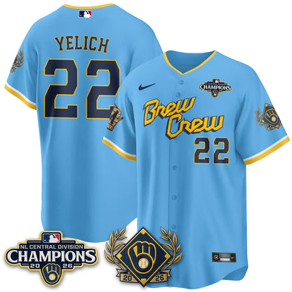 Milwaukee Brewers 2026 NL Division Champs Vapor Gold Jersey - Stitched