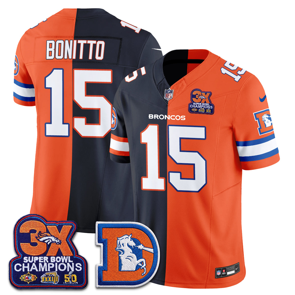 Denver Broncos Throwback Split Vapor Jersey - Stitched