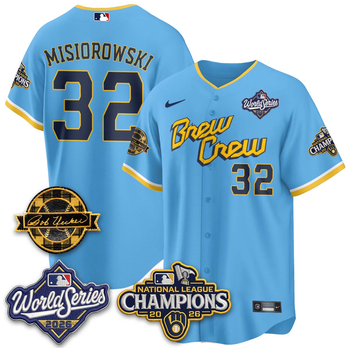 MIL WS26 - Bob Uecker Patch Black Gold Jersey - Stitched (Tiktok)