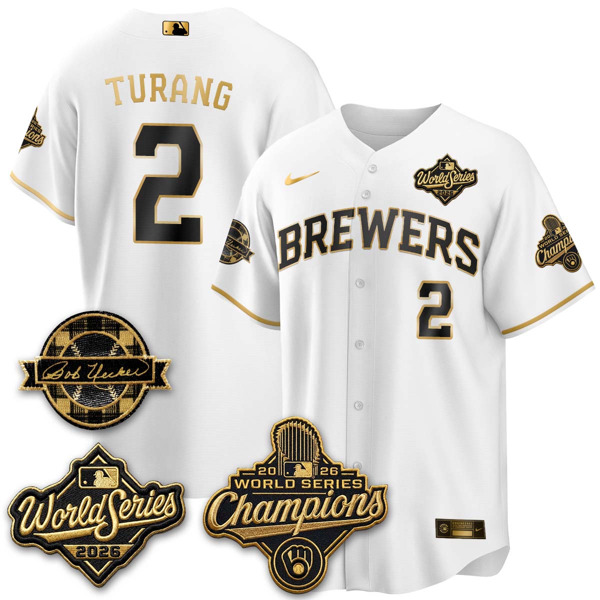MIL 2026 WS Champions - Bob Uecker Patch Gold Jersey - Stitched (Tiktok)
