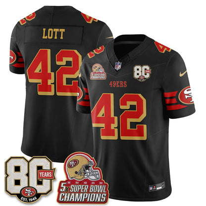 San Francisco 49ers 80th Anniversary & 5X Champs Patch Throwback Vapor Jersey - Stitched