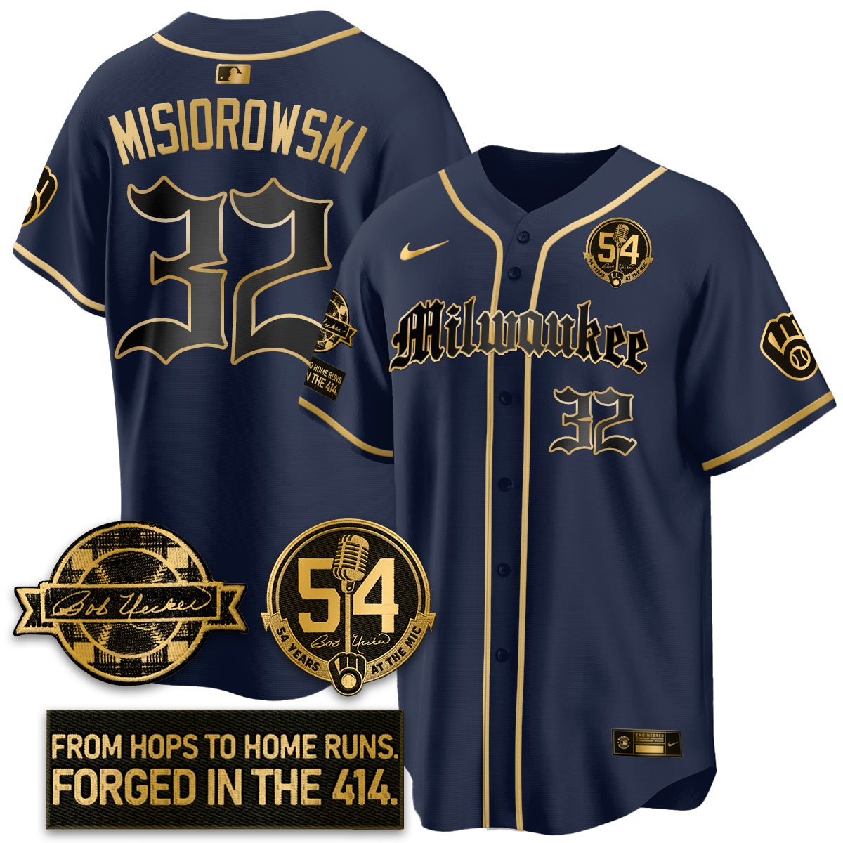 MIL Bob Uecker Patch Vapor Premier Limited Jersey - Gothic Edition - All Stitched