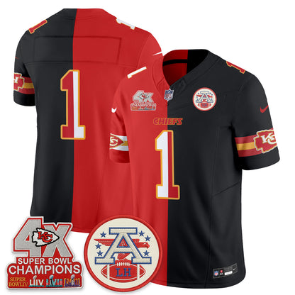 Kansas City Chiefs 4X Champs Patch Split Edition Vapor Jersey - Stitched