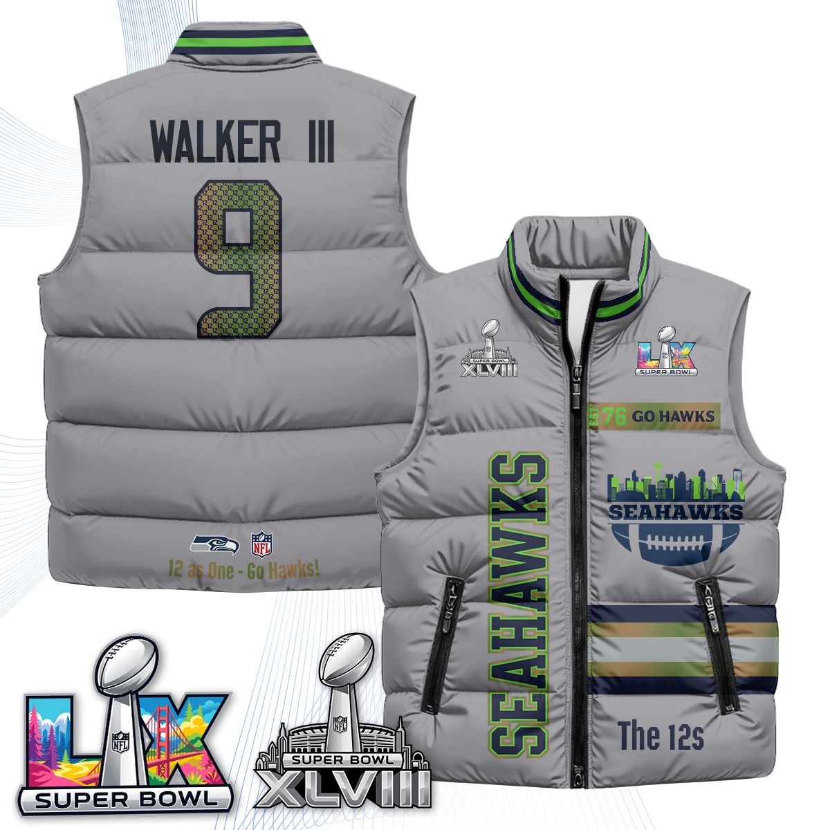 SEA "Go Hawks" Edition Puffer Vest - Printed
