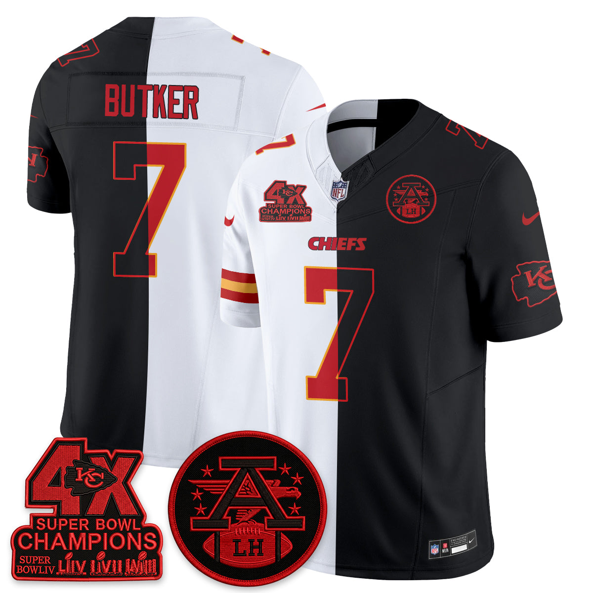 Kansas City Chiefs 4X Champs Patch Split Edition Vapor Jersey - Stitched