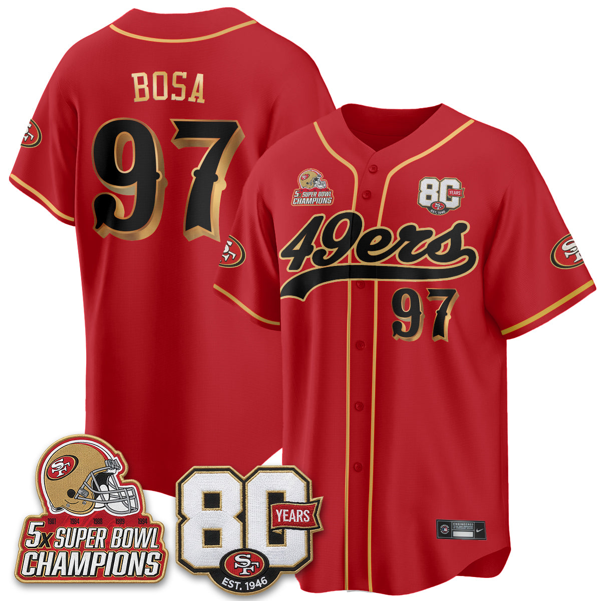SF 80 Years & 5X Champs Vapor Baseball Jersey - Stitched