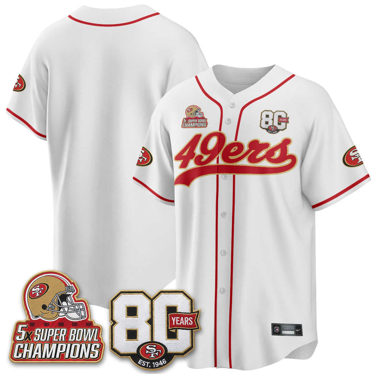 SF 80 Years & 5X Champs Vapor Baseball Jersey - Stitched