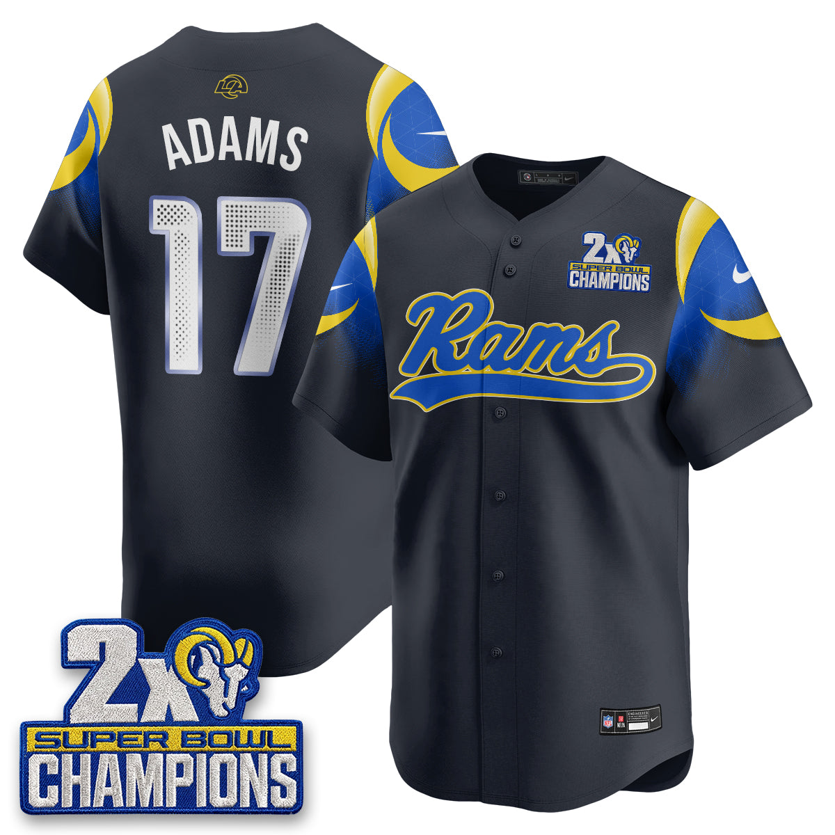 LAR 2X Champs Fearsome White Baseball Vapor Jersey - Stitched