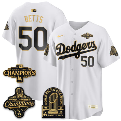 Los Angeles Dodgers 2026 NL West Champs Black Gold Vapor Jersey- Stitched