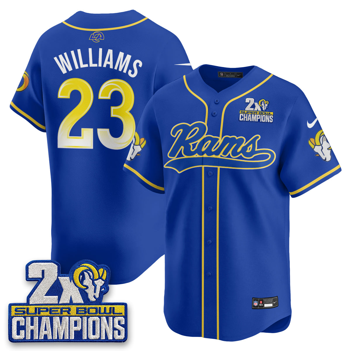 LAR 2X Champs Fearsome White Baseball Vapor Jersey - Stitched