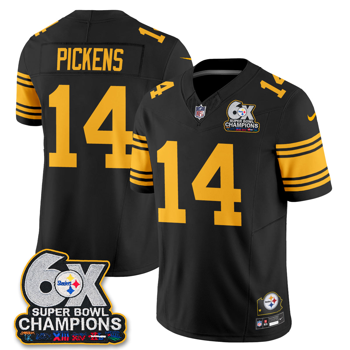 Pittsburgh Steelers 6X Champs Throwback V2 Vapor Jersey - Stitched