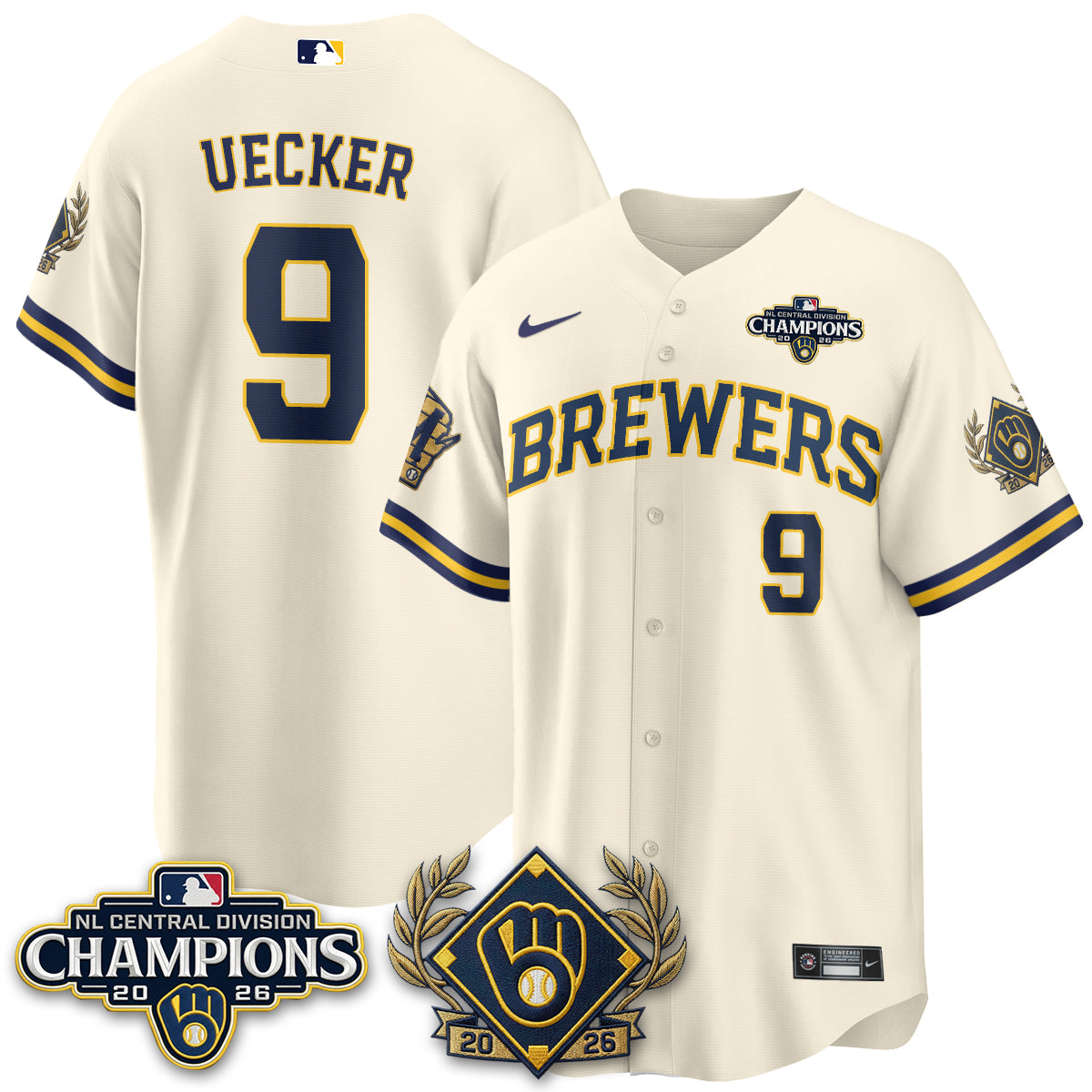 Milwaukee Brewers 2026 NL Division Champs Vapor Gold Jersey - Stitched
