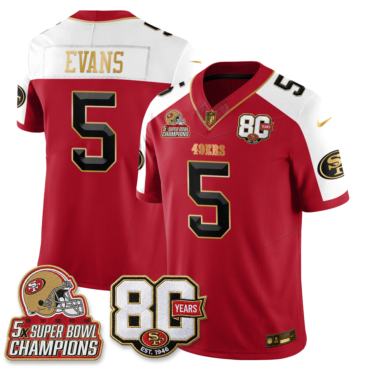 SF 80 Years & 5X Champs Vapor Jersey - Stitched