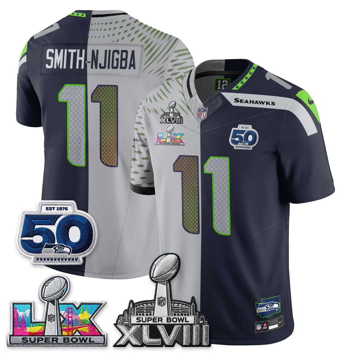 Seattle Seahawks SB LX Champs Split Edition Vapor Jersey - Stitch
