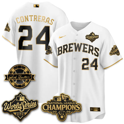 MIL WS26 - Bob Uecker Patch Black Gold Jersey - Stitched (Tiktok)