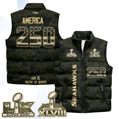 Seattle Seahawks 2026 Salute to Service Puffer Vest - Printed