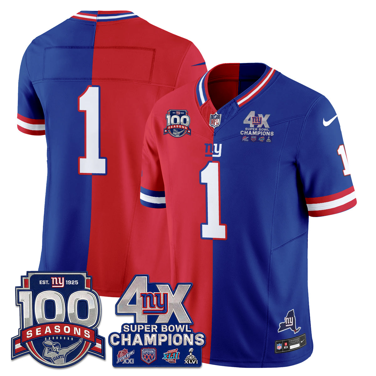 New York Giants 4X SBowl Split Edition Vapor Jersey - Stitched