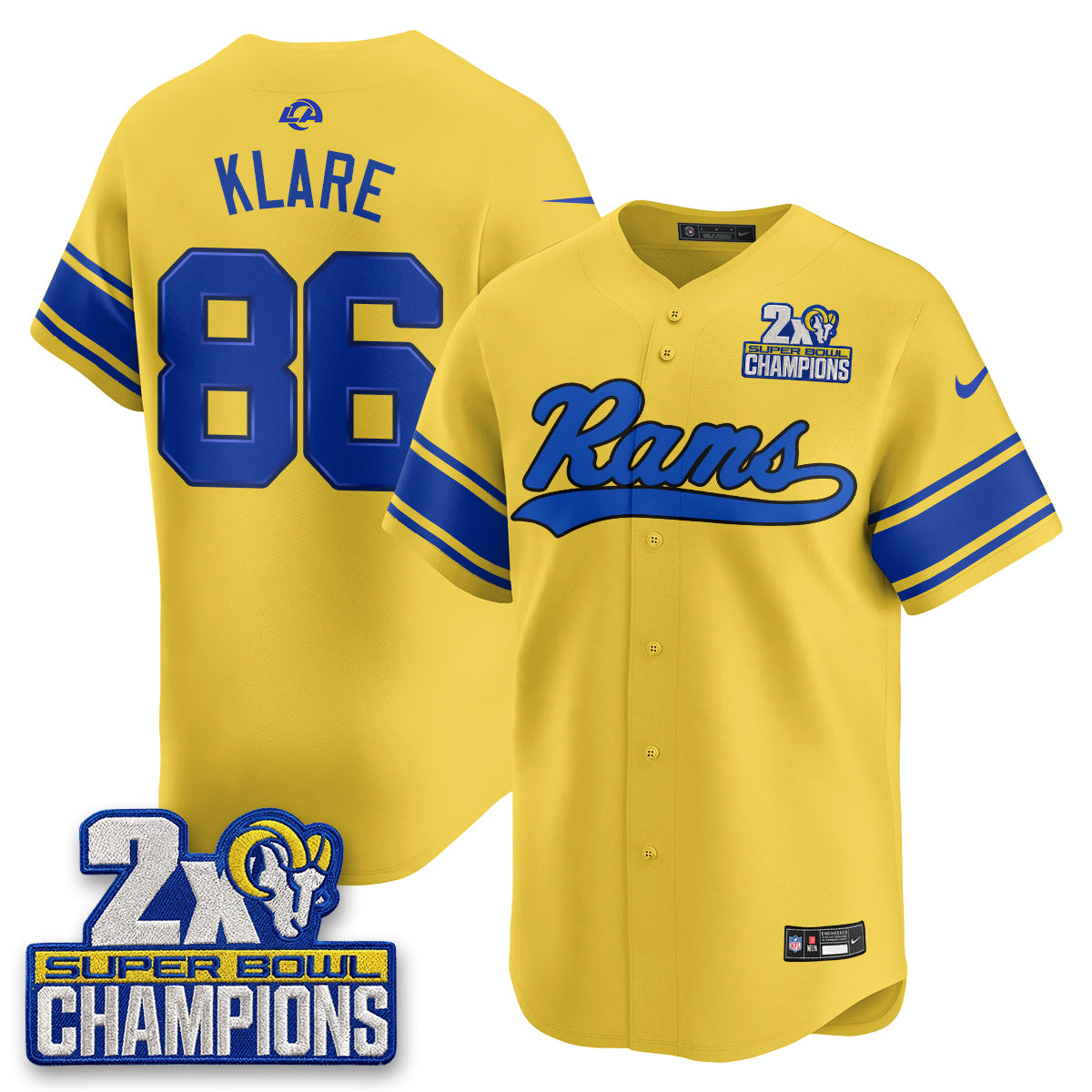 LAR 2X Champs Fearsome White Baseball Vapor Jersey - Stitched