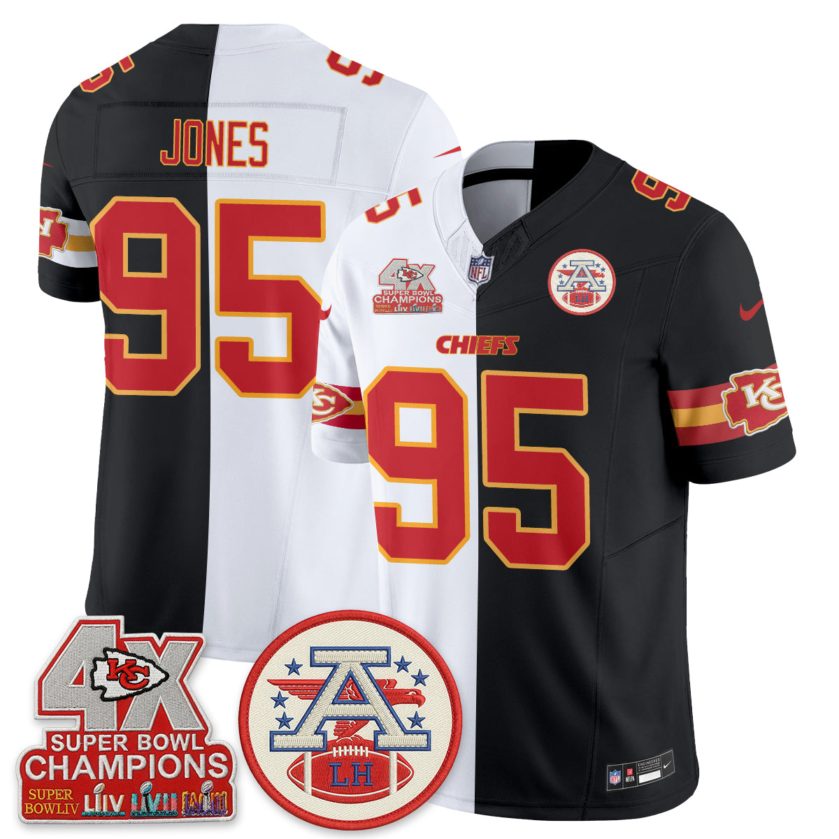 Kansas City Chiefs 4X Champs Patch Split Edition Vapor Jersey - Stitched