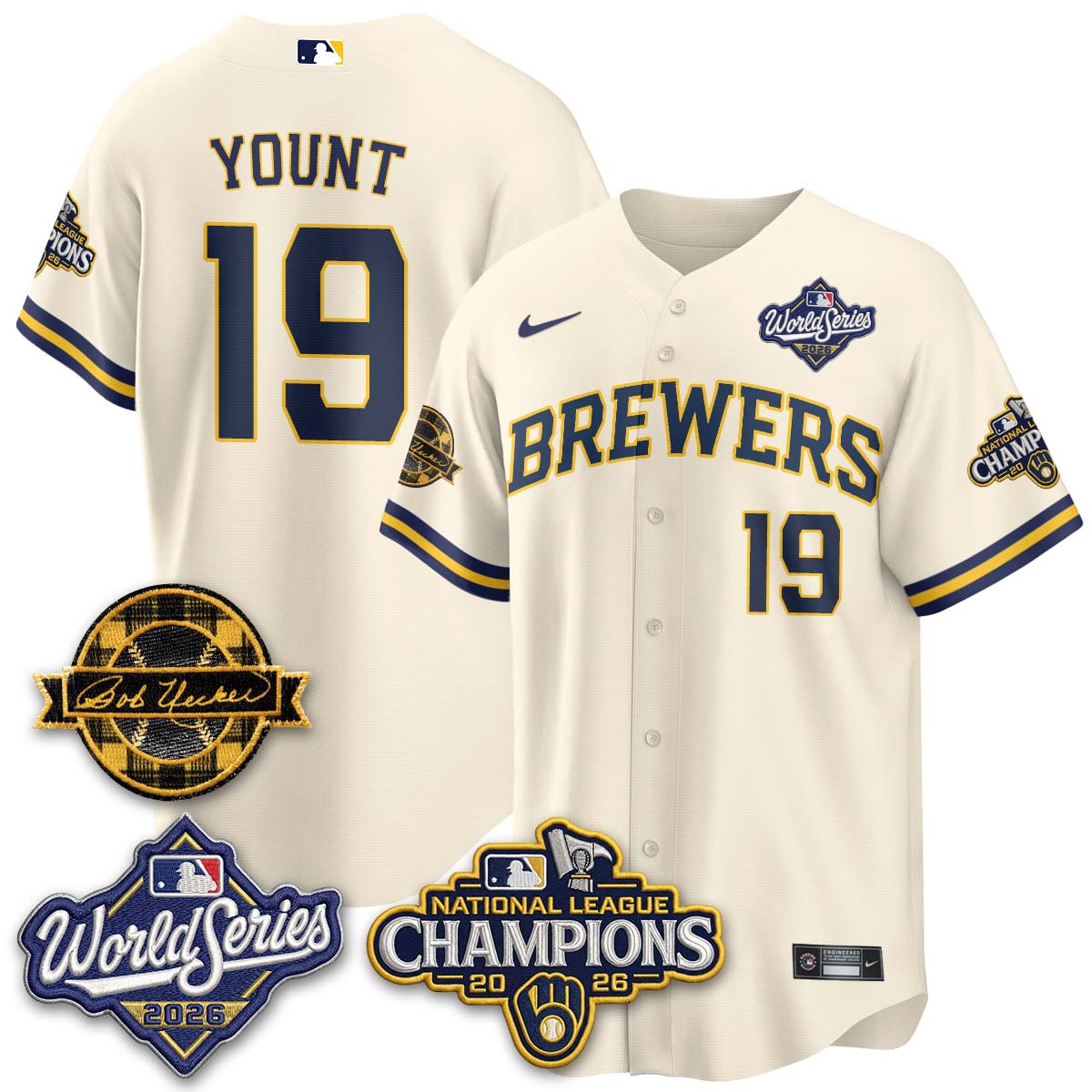 MIL WS26 - Bob Uecker Patch Black Gold Jersey - Stitched (Tiktok)