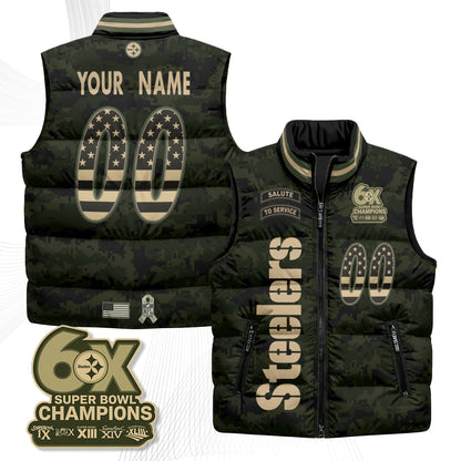 Pittsburgh Steelers 2026 Salute to Service Custom Puffer Vest - Printed