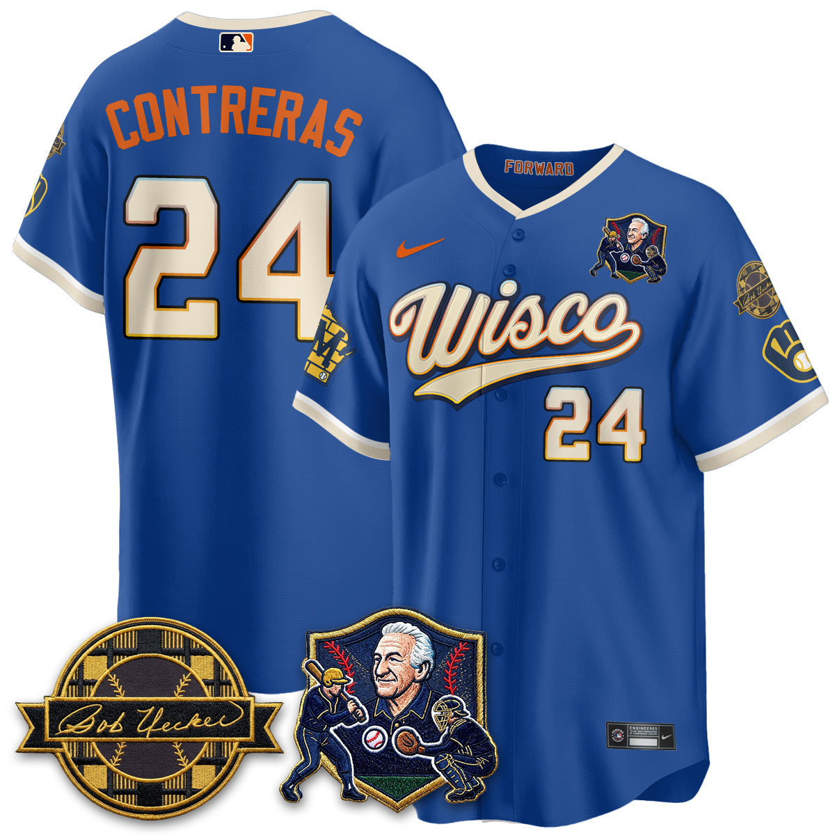 MIL Bob Uecker - 54 SSs for Brewers' Vapor Limited City Connect Jersey - All Stitched