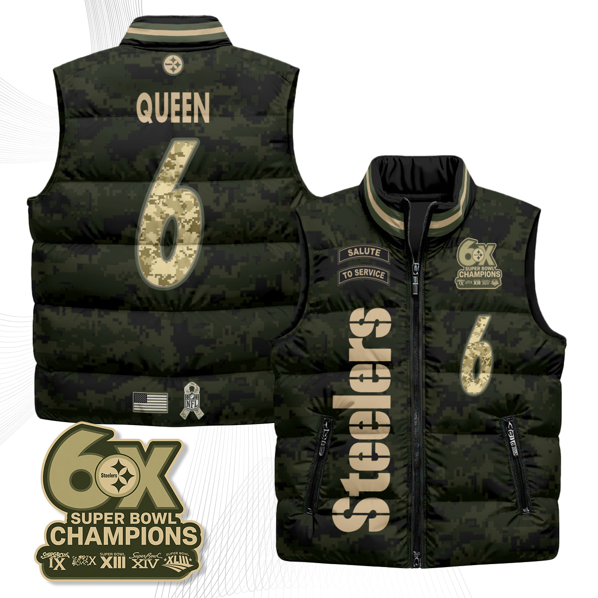 Pittsburgh Steelers 2026 Salute to Service Puffer Vest - Printed