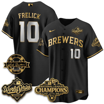 MIL WS26 - Bob Uecker Patch Black Gold Jersey - Stitched (Tiktok)