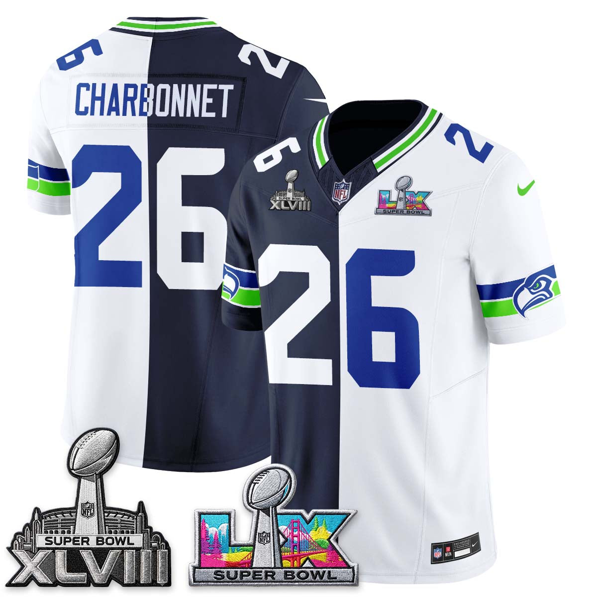 SEA Throwback 2 SB Patches Vapor Jersey - Stitched