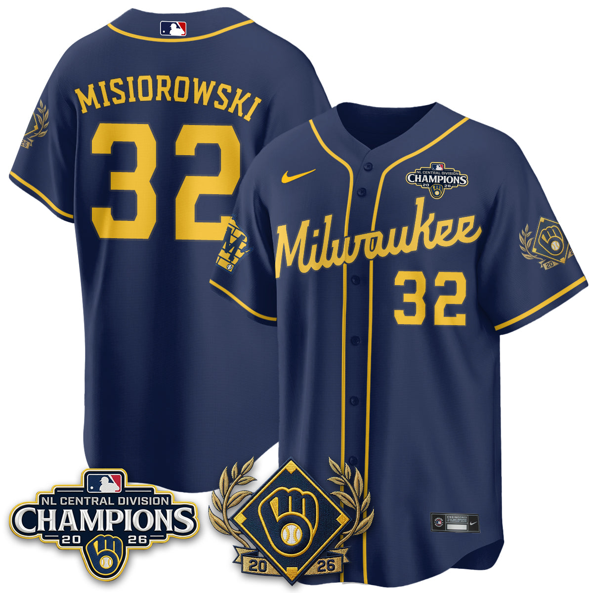Milwaukee Brewers 2026 NL Division Champs Vapor Gold Jersey - Stitched