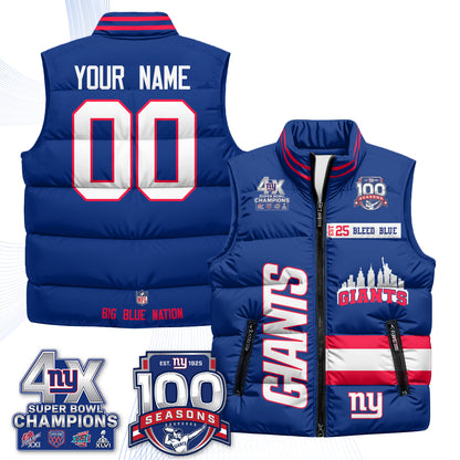 NYG 4X Champs S.Bowl Custom Puffer Vest - Printed
