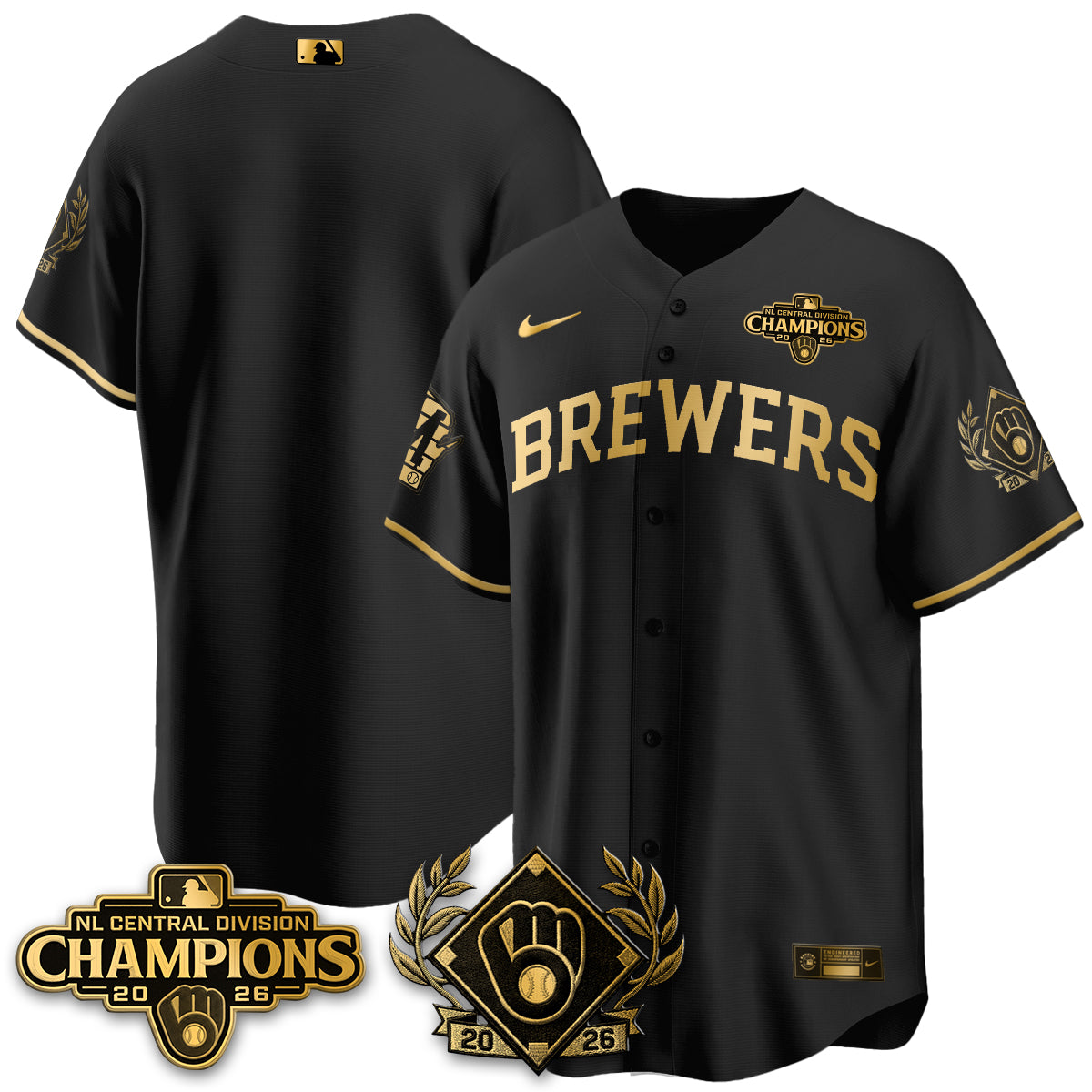 Milwaukee Brewers 2026 NL Division Champs Vapor Gold Jersey - Stitched