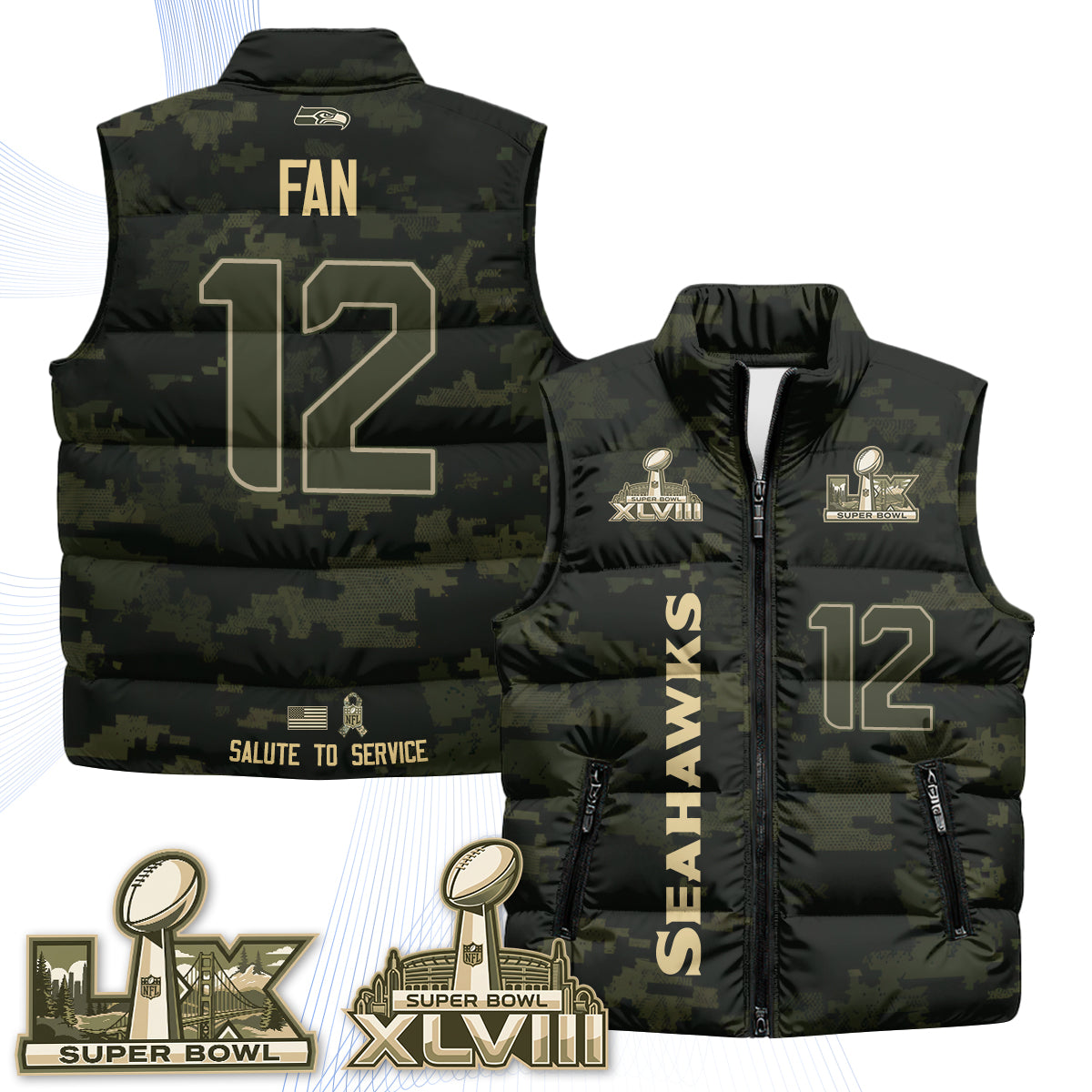 Seattle Seahawks 2026 Salute to Service Puffer Vest - Printed