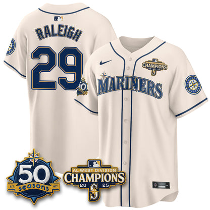 SEA Limited Throwback Cream Jersey - 50th Anniversary & AL West Division Champions - All Stitched
