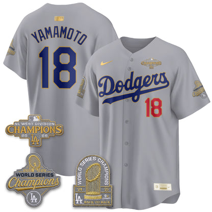 Los Angeles Dodgers 2026 NL West Champs Black Gold Vapor Jersey- Stitched