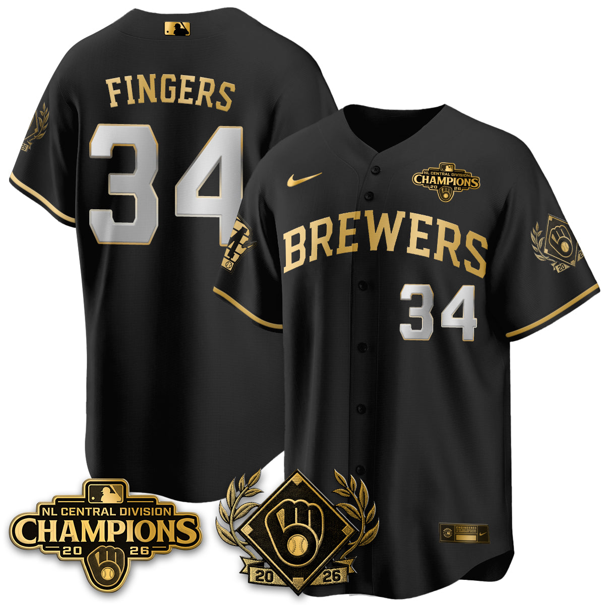 Milwaukee Brewers 2026 NL Division Champs Vapor Gold Jersey - Stitched