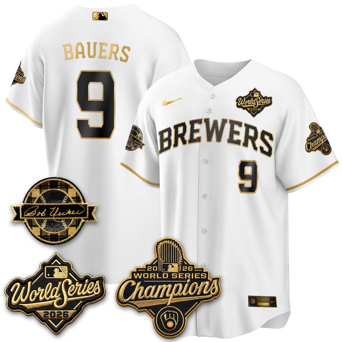 MIL 2026 WS Champions - Bob Uecker Patch Gold Jersey - Stitched (Tiktok)