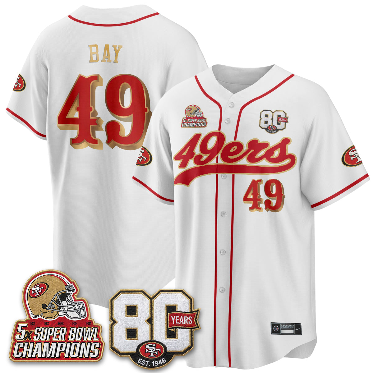 SF 80 Years & 5X Champs Vapor Baseball Jersey - Stitched