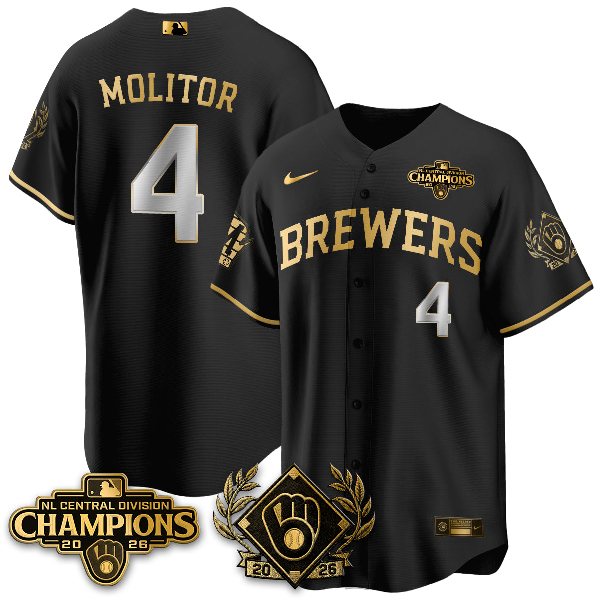 Milwaukee Brewers 2026 NL Division Champs Vapor Gold Jersey - Stitched
