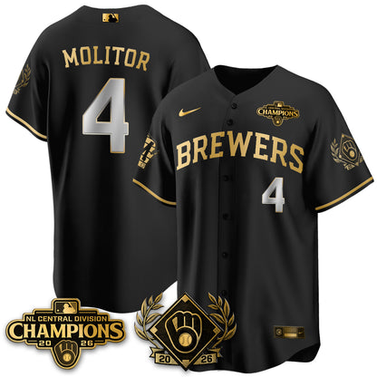 Milwaukee Brewers 2026 NL Division Champs Vapor Gold Jersey - Stitched