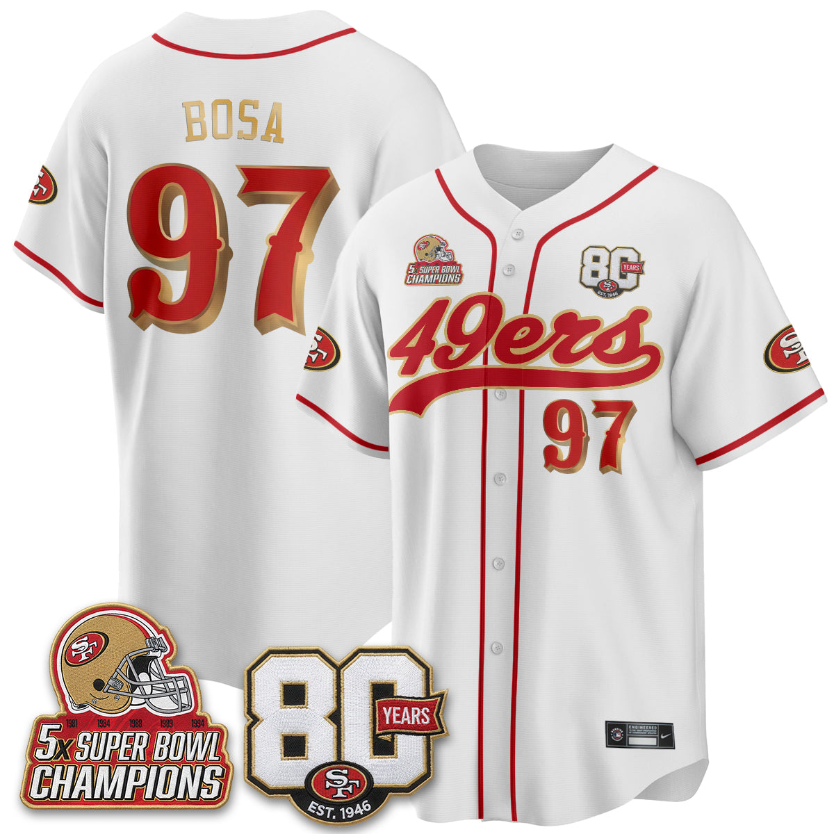 SF 80 Years & 5X Champs Vapor Baseball Jersey - Stitched