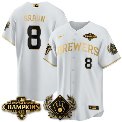 Milwaukee Brewers 2026 NL Division Champs Vapor Gold Jersey - Stitched