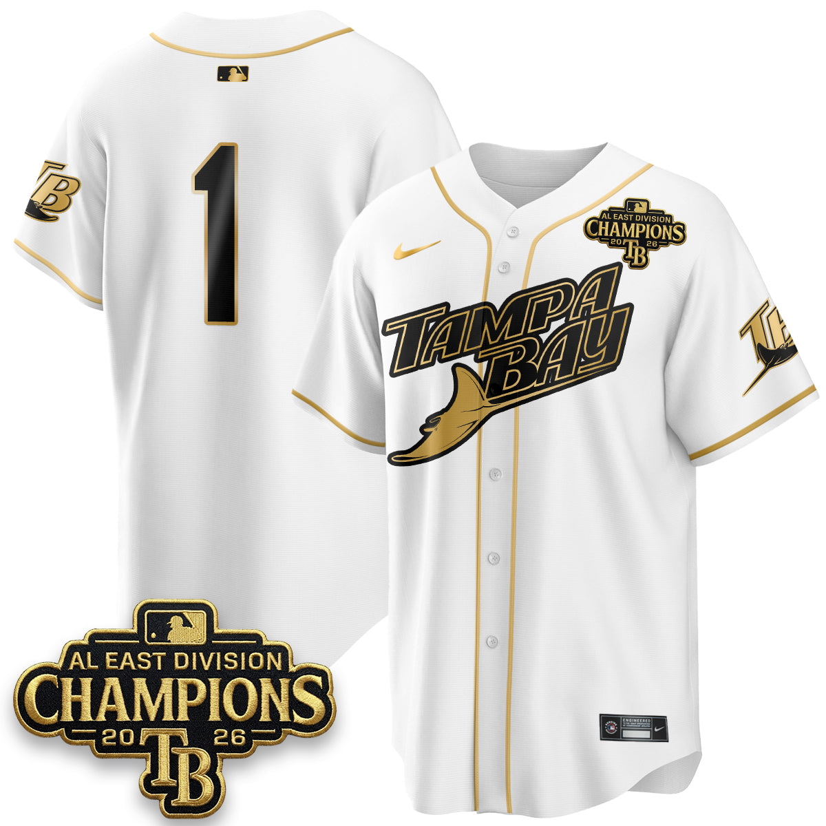 TB 2026 AL East Champs Gold Edition Vapor Jersey - Stitched