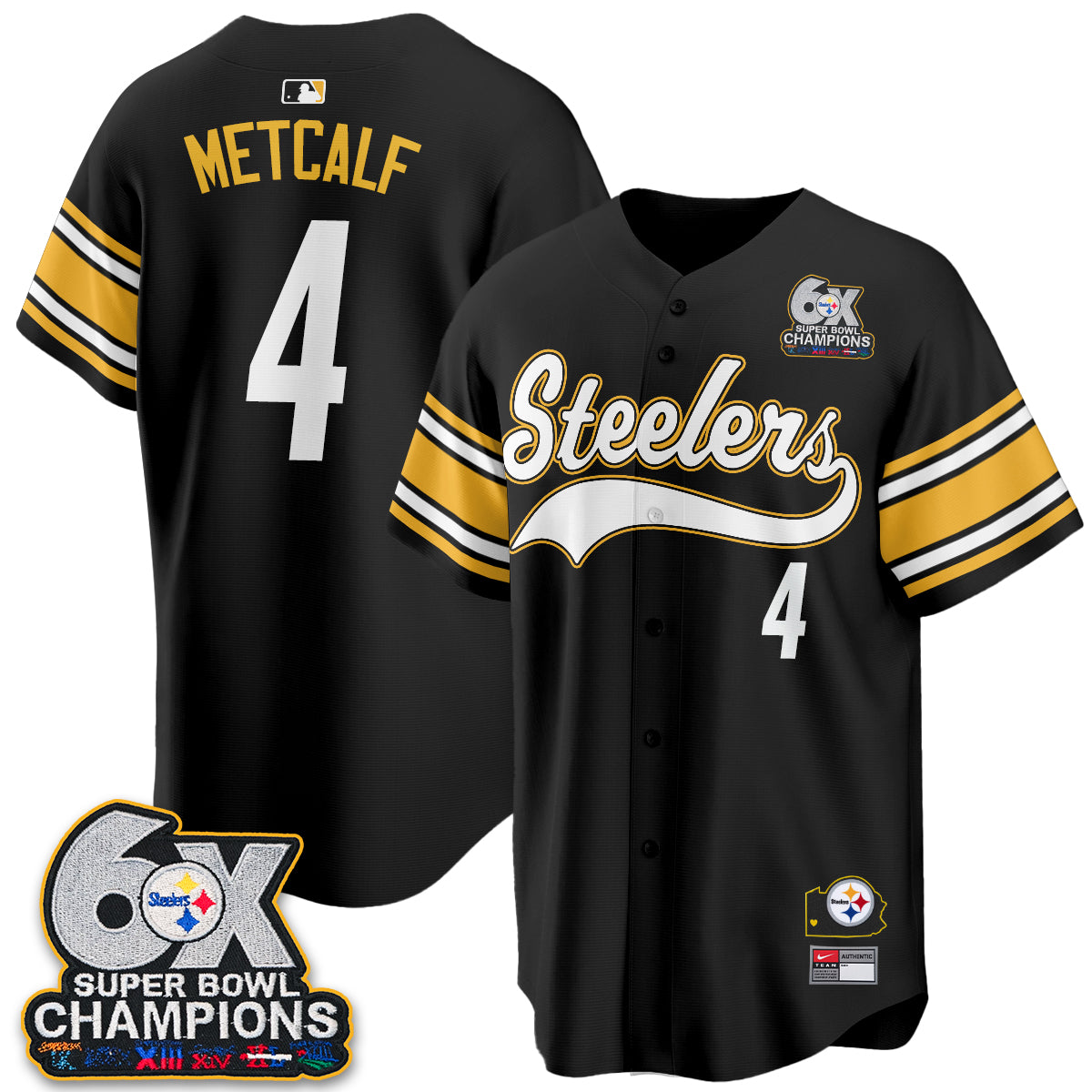 Pittsburgh Steelers 6X Champs Throwback Baseball Vapor Jersey - Stitched