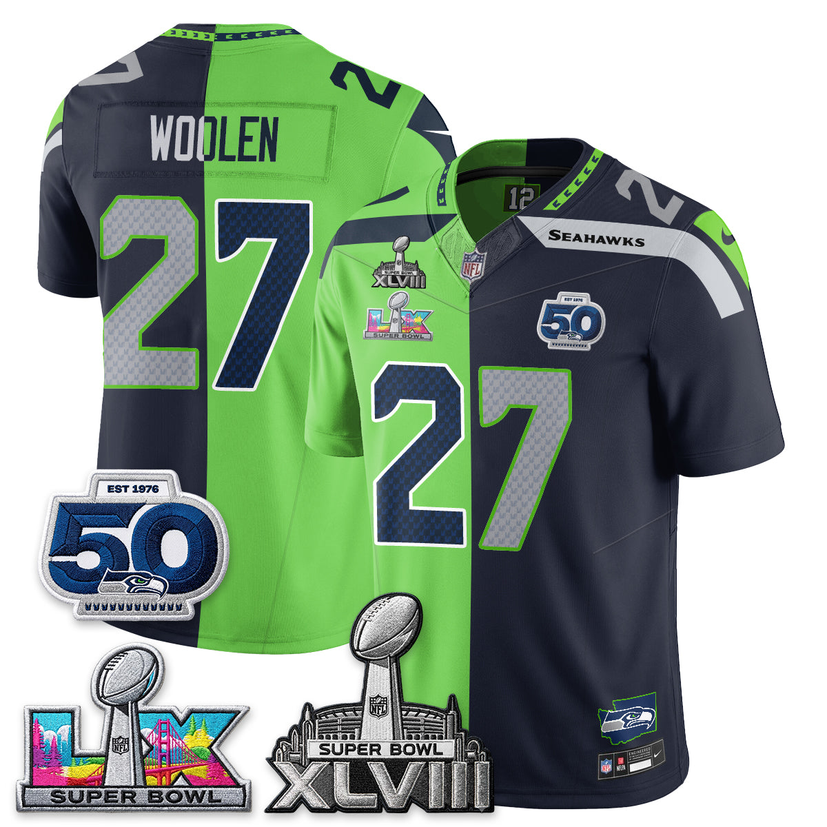 Seattle Seahawks SB LX Champs Split Edition Vapor Jersey - Stitch