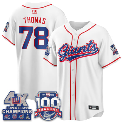 NYG 4X Champs & 100 Anniversary Vapor Baseball Jersey - Stitched