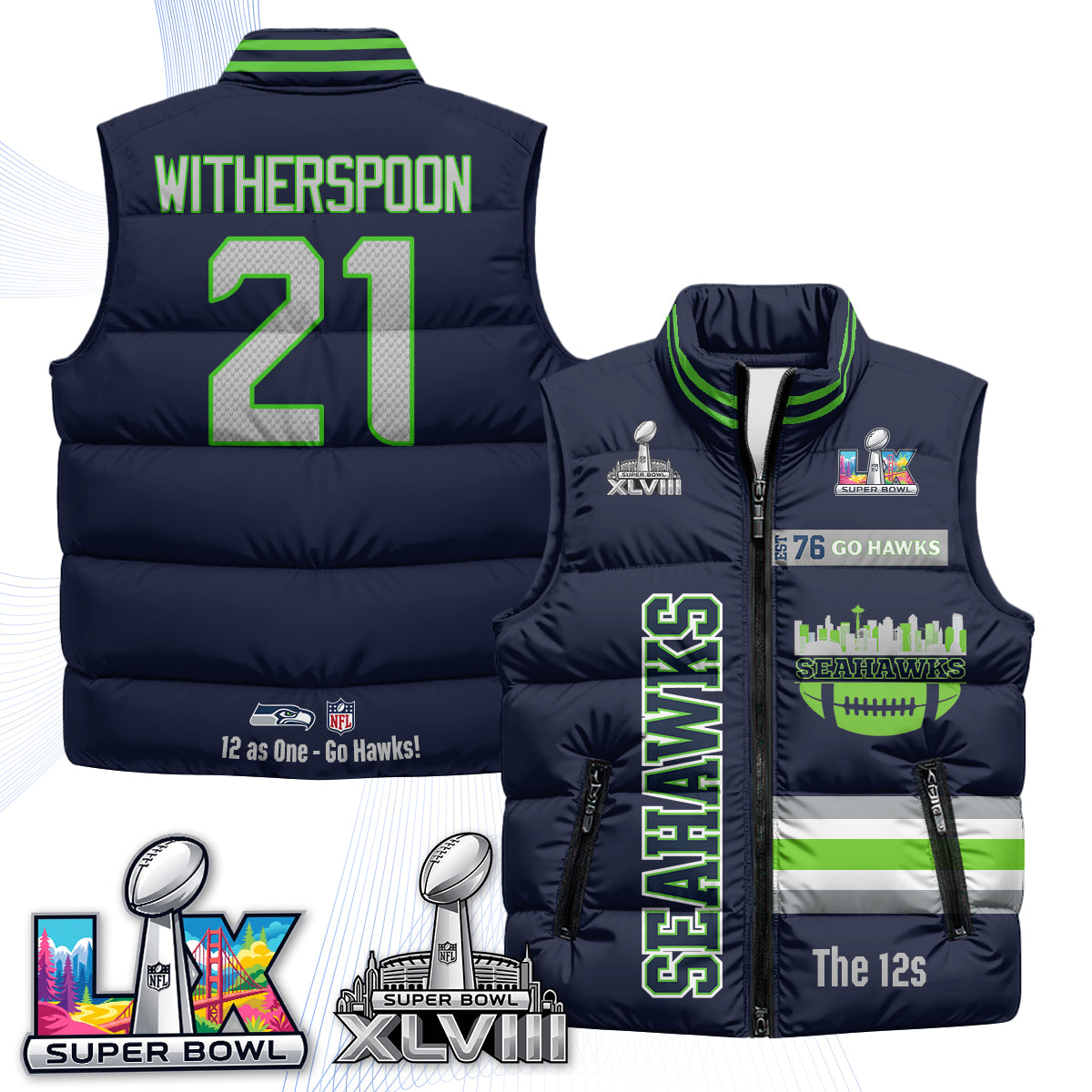 SEA "Go Hawks" Edition Puffer Vest - Printed