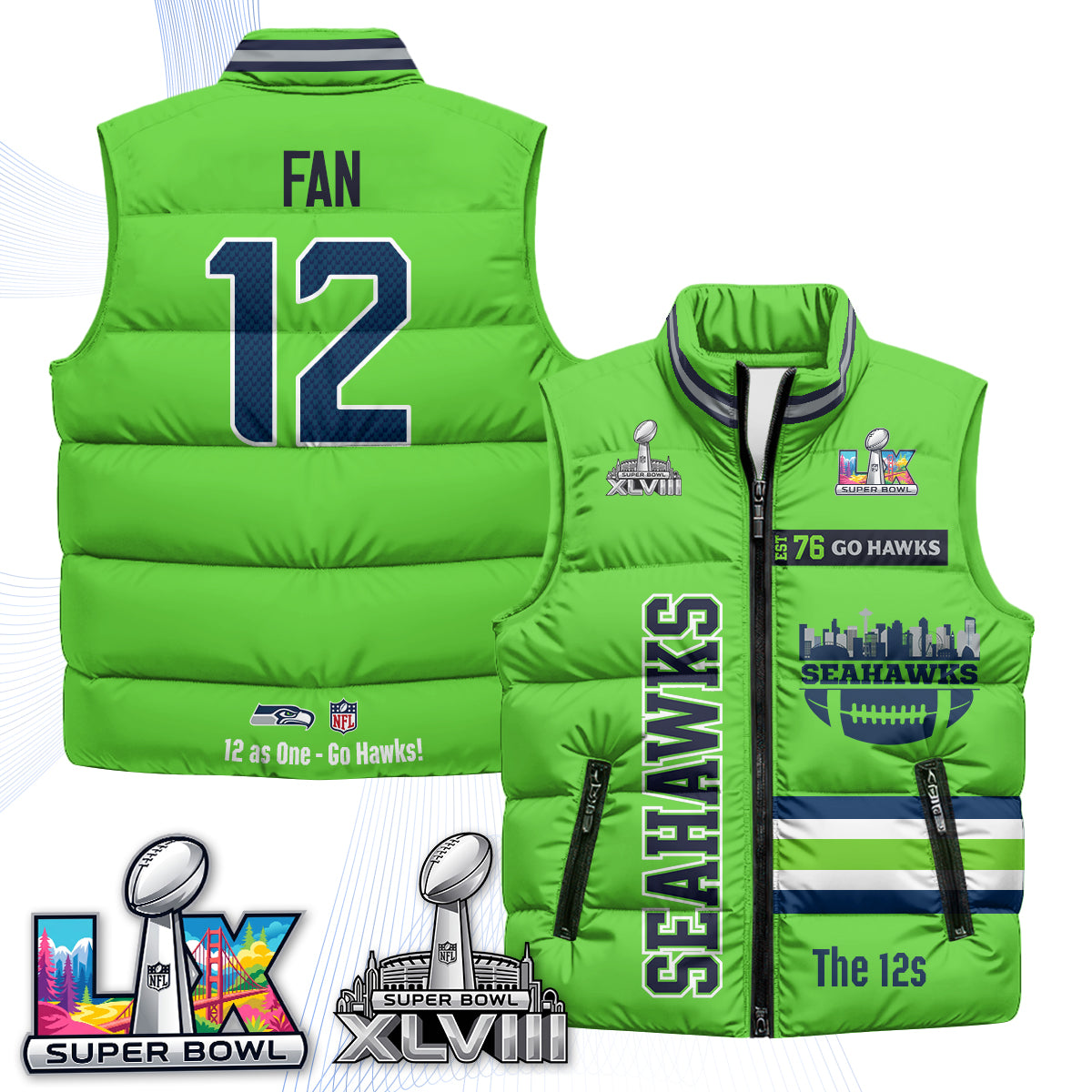 SEA "Go Hawks" Edition Puffer Vest - Printed