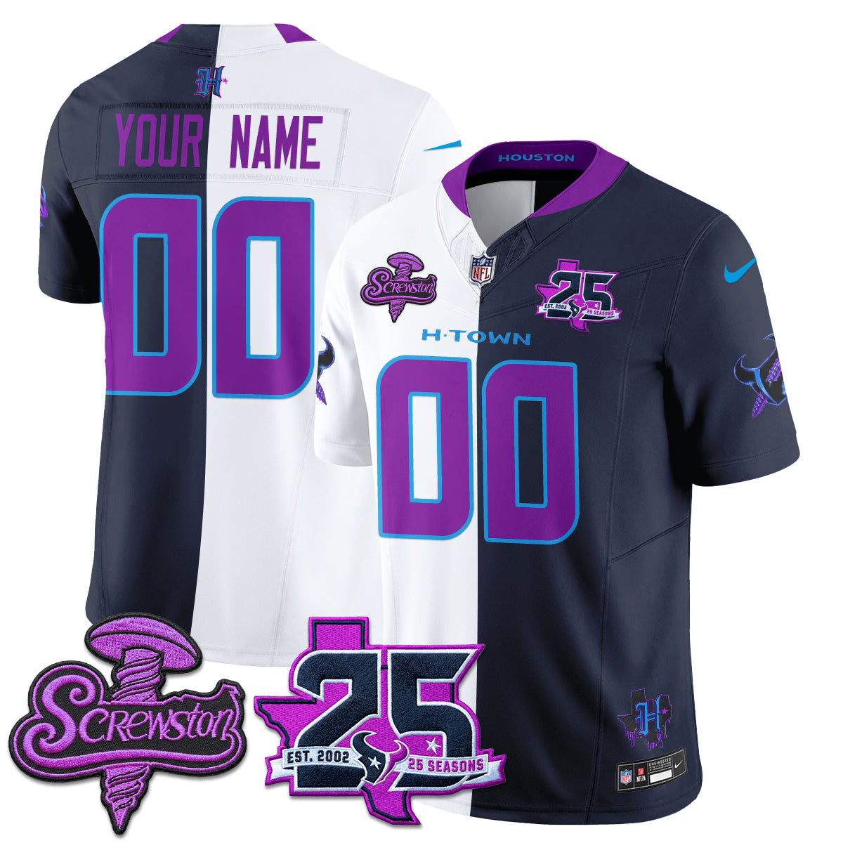 HOU DJ Screw Split Vapor Custom Jersey - Stitched