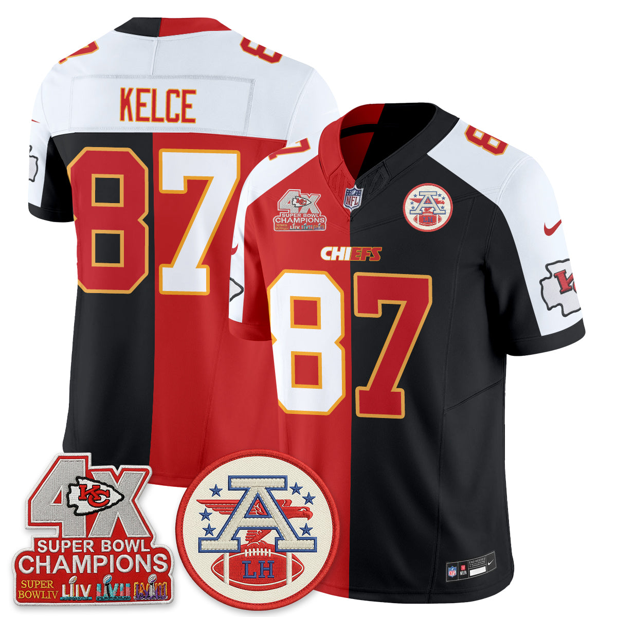 Kansas City Chiefs 4X Champs Patch Split Edition Vapor Jersey - Stitched